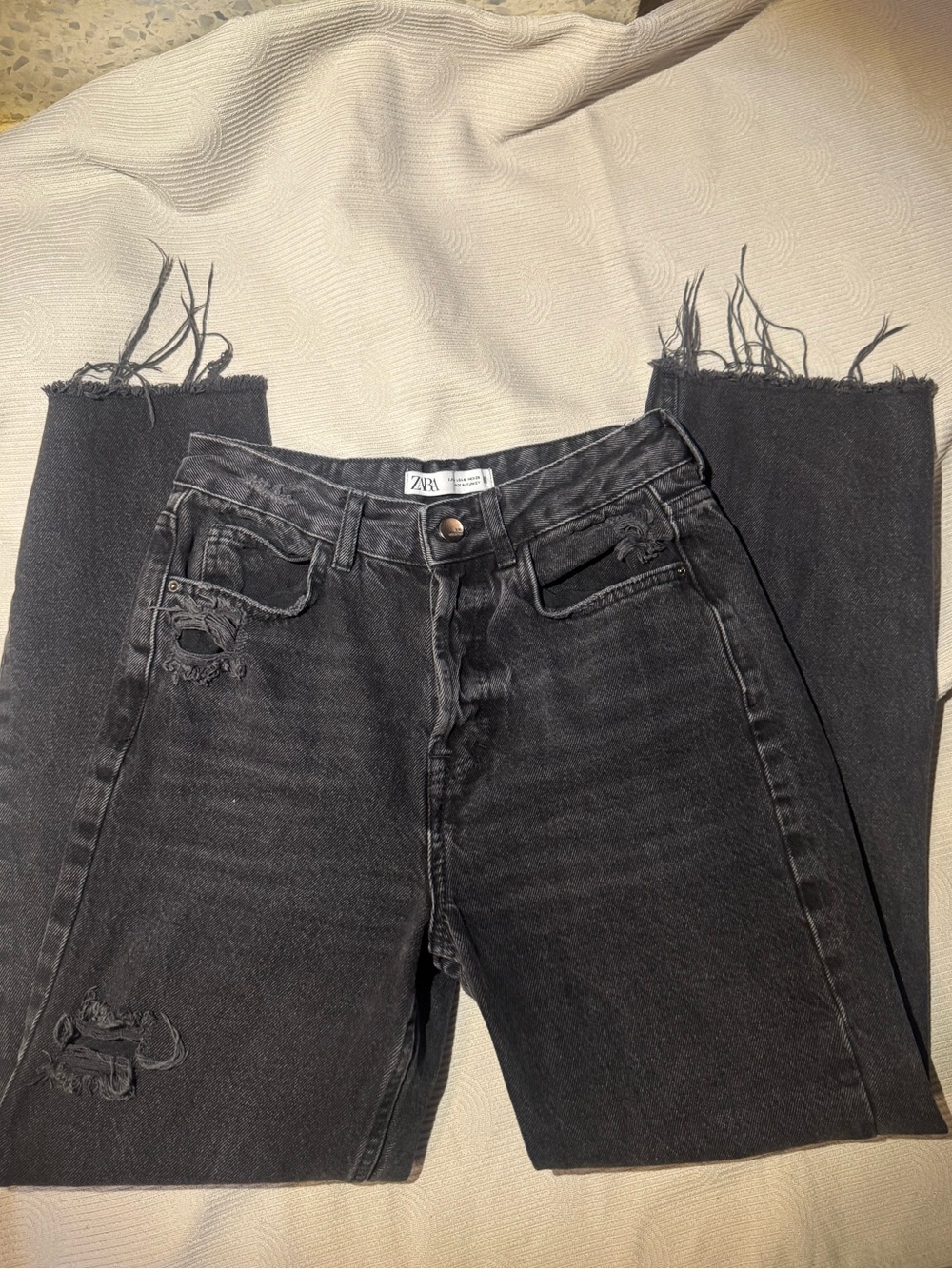 ZARA Black Distressed Straight Leg Jeans